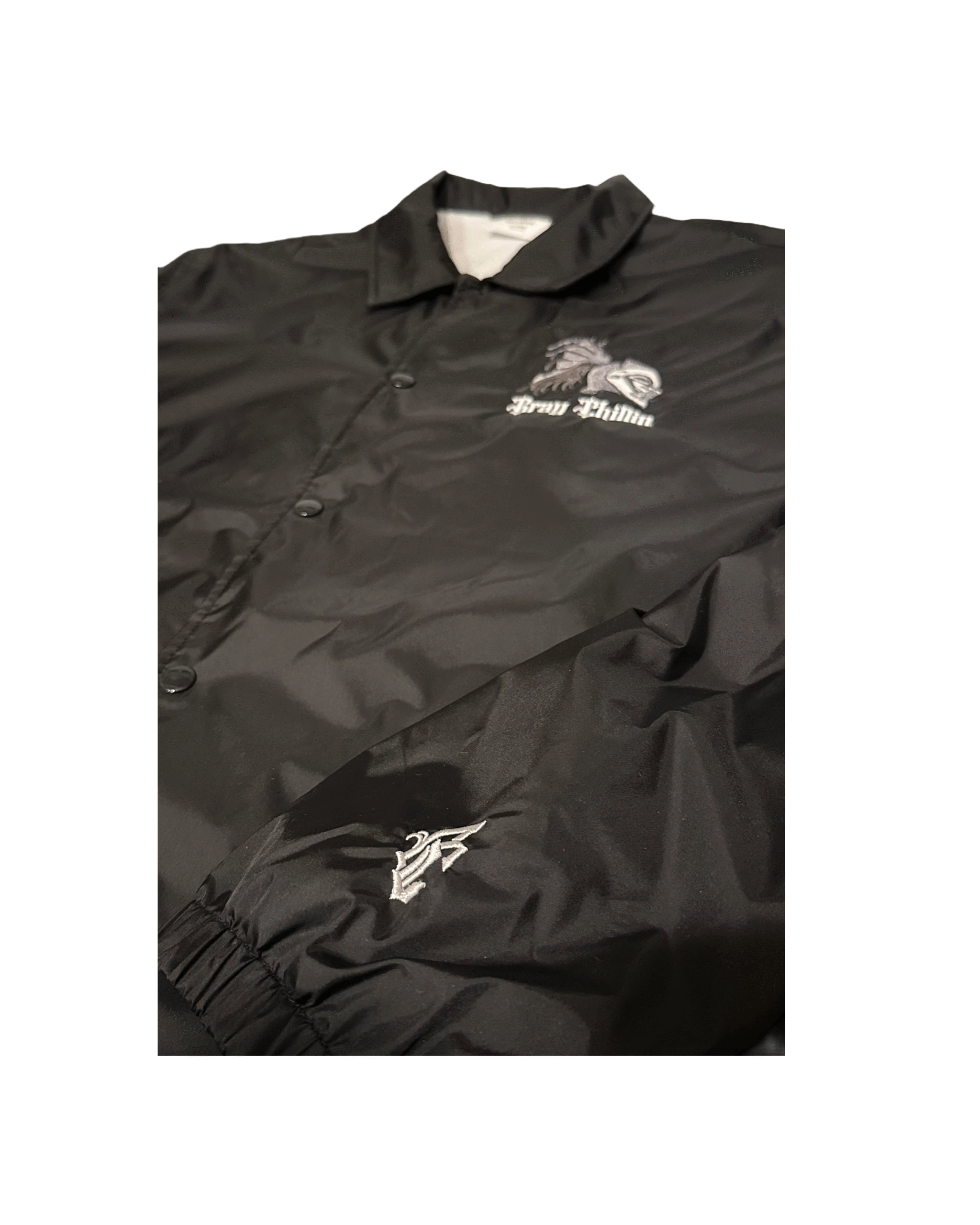 Gray Chillin Jacket Logo Close Up